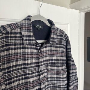A.P.C. Men's Plaid Shirt Jacket LARGE Grey blue red